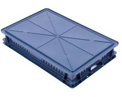 Ящик (евролоток) пластиковый штабелируемый, 600х400х100 мм, синий, перфорированный [600400100-0]